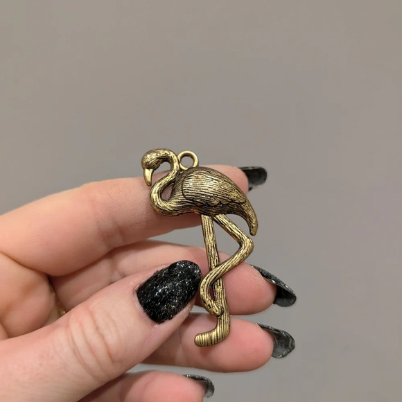 Vintage Brass Flamingo Pendant Charm - Picture 1 of 6